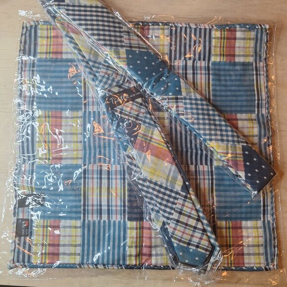 Tietle New York Patchwork Tie Pocket Square Set Handmade Blue - Picture 1 of 5